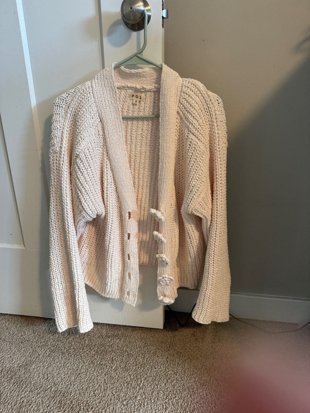 POL Cream Open-Front Chunky Knit Cardigan